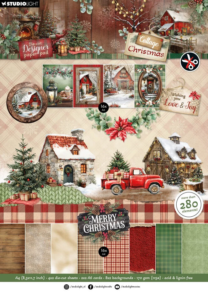 Studiolight, Die Cut Designer Paperpad, Cottage Christmas, A4 - SL-CC-DCPP483