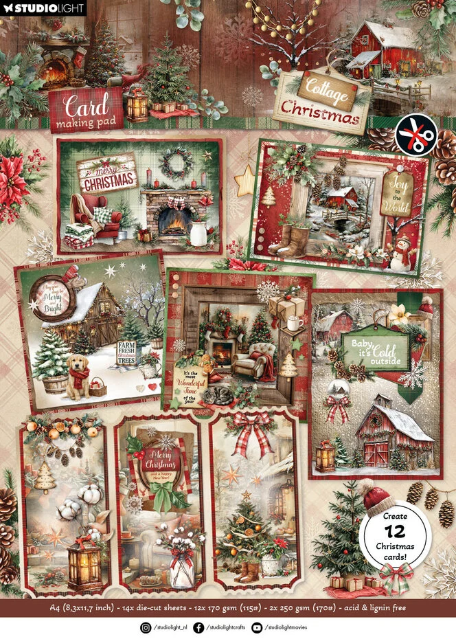 Studiolight, Cardmaking Pad, Cottage Christmas, A4 - SL-CC-CMP41