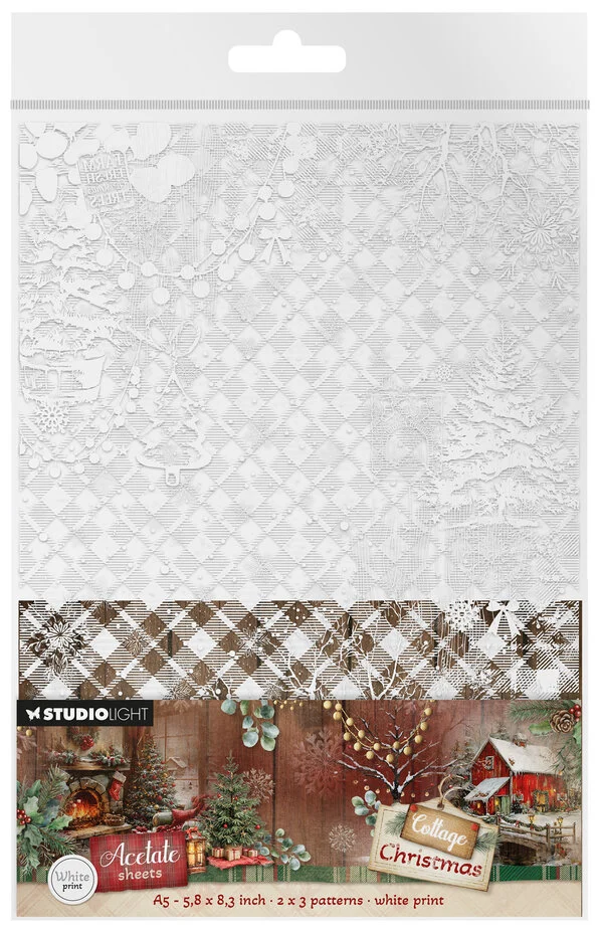 Studiolight, Acetate Sheets, Cottage Christmas, Plaid & Snow - SL-CC-ACS23