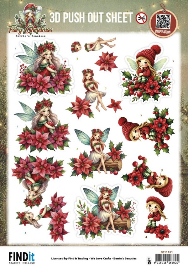 Berrie's Beauties, 3D Push-Out, Fairy Christmas, Poinsettia - SB11151