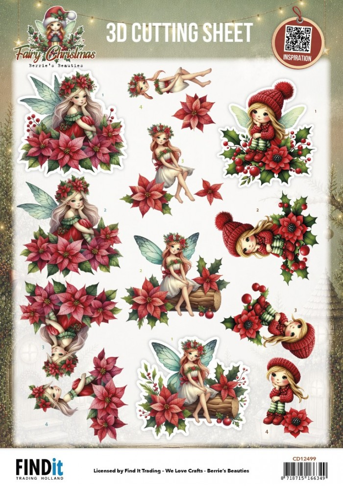 Berrie's Beauties, 3D Knipvel, Fairy Christmas, Poinsettia - CD12499