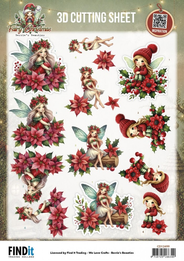 Berrie's Beauties, 3D Knipvel, Fairy Christmas, Poinsettia - CD12499