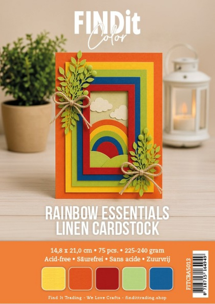 Find it Color, Linnen Cardstock Pack A5, Rainbow Essentials - FITCBA5013