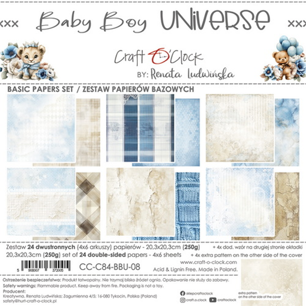Craft O Clock, Basic Paperpad, Baby Boy Universe, 20,3 x 20,3 cm - CC-C84-BBU-08