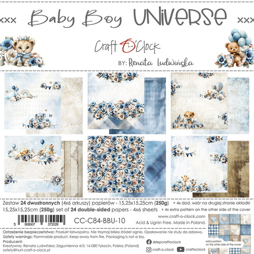 Craft O Clock, Design Paperpad, Baby Boy Universe, 15,2x15,2 cm - CC-C84-BBU-10