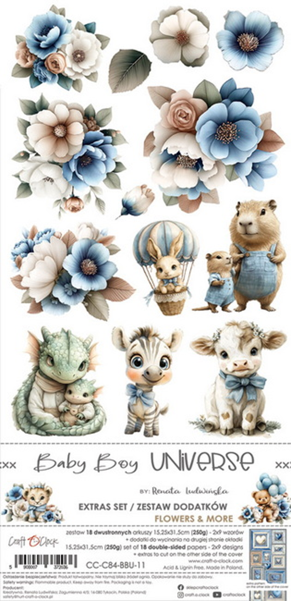 Craft O Clock, Extra's Set, Baby Boy Universe, Flowers, 15x30 cm - CC-C84-BBU-11
