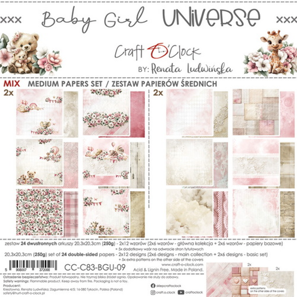 Craft O Clock, Mix Paperpad, Baby Girl Universe, 20,3 x 20,3 cm - CC-C83-BGU-09