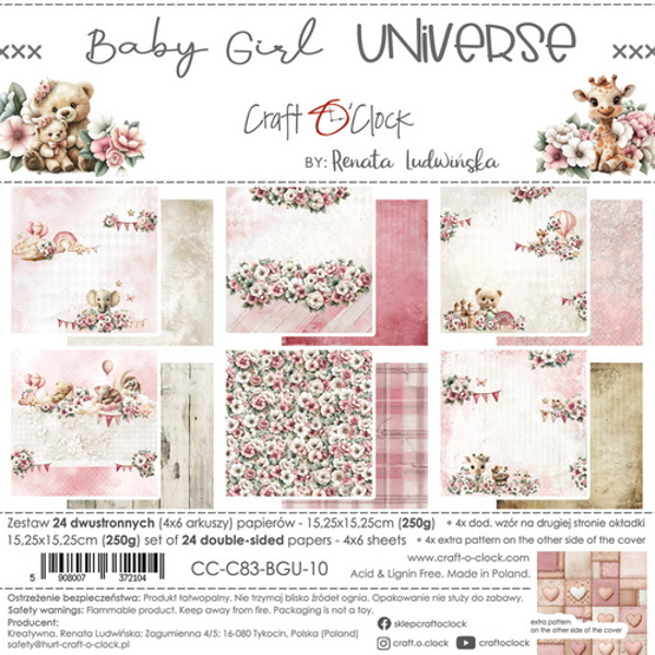 Craft O Clock, Design Paperpad, Baby Girl Universe, 15,2x15,2 cm - CC-C83-BGU-10