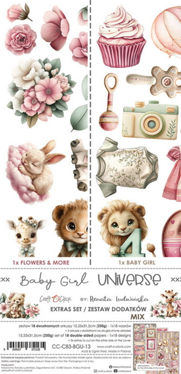 Craft O Clock, Extra's Set, Baby Girl Universe, Mix, 15 x 30 cm - CC-C83-BGU-13