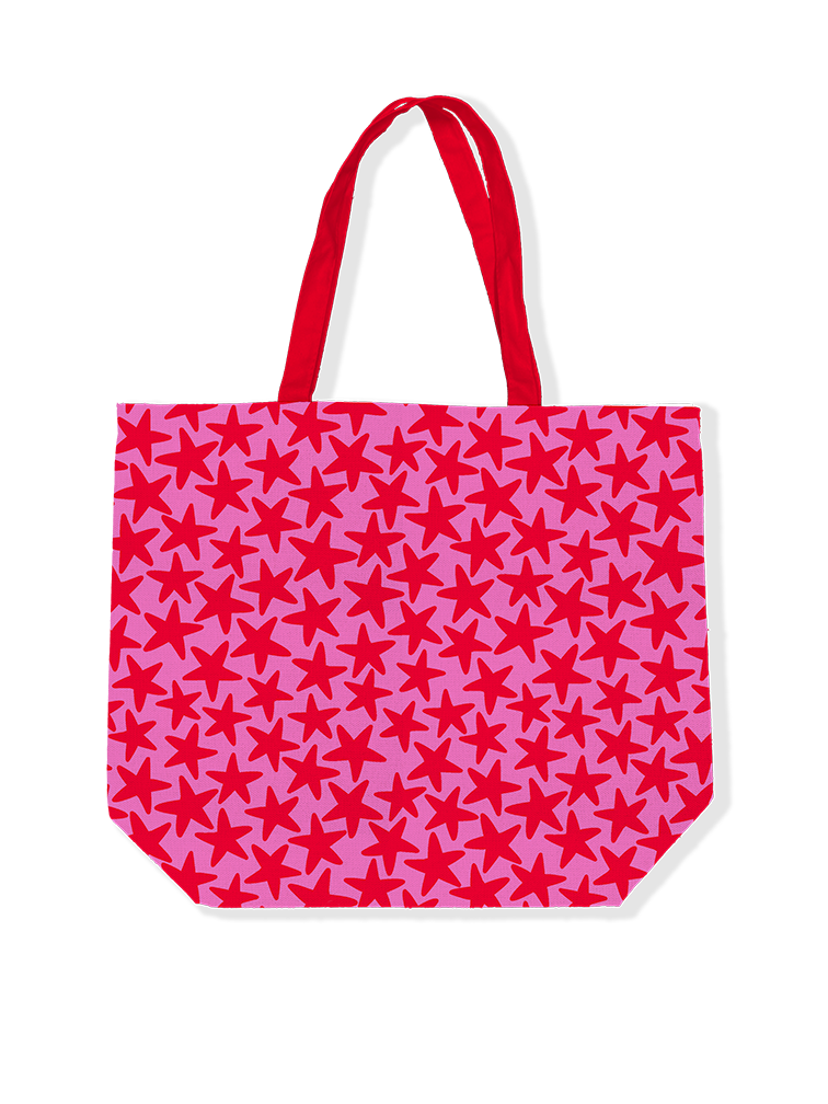Canvas Tas, Stars Pink/Red, 48x15x38 cm
