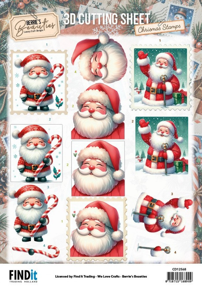 Berrie's Beauties, 3D Knipvel, Christmas Stamps, Santa Claus - CD12568