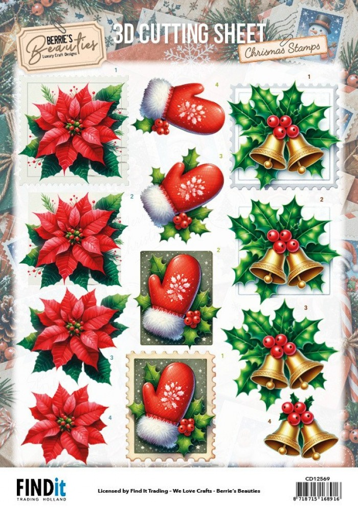 Berrie's Beauties, 3D Knipvel, Christmas Stamps, Christmas Classics - CD12569