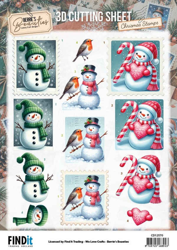 Berrie's Beauties, 3D Knipvel, Christmas Stamps, Snowmen - CD12570