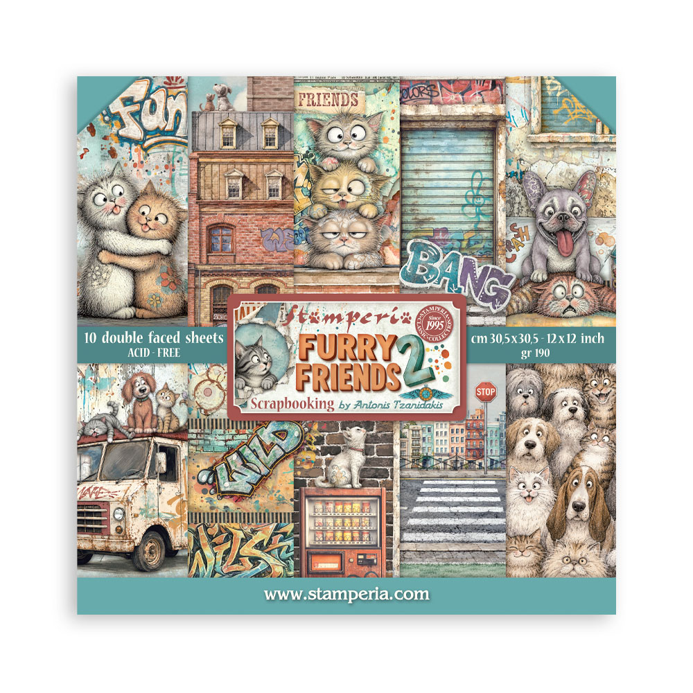 Stamperia, Scrapbook Paperpad, Furry Friends 2, 12 x 12 inch - SBBL194