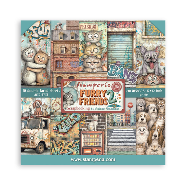 Stamperia, Scrapbook Paperpad, Furry Friends 2, 12 x 12 inch - SBBL194