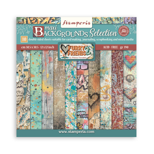 Stamperia, Scrapbook Paperpad, Maxi Background Selection, Furry Friends 2, 12 x 12 inch - SBBL195