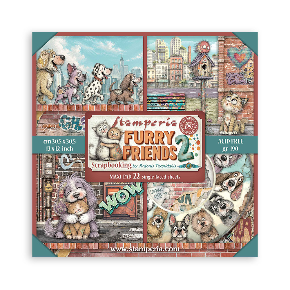 Stamperia, Maxi Scrapbook Paperpad, Furry Friends 2, (enkelzijdig) - SBBXLB41