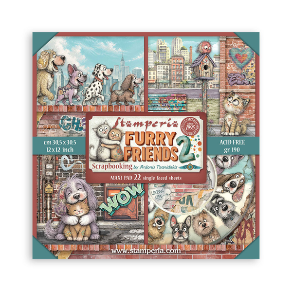 Stamperia, Maxi Scrapbook Paperpad, Furry Friends 2, (enkelzijdig) - SBBXLB41
