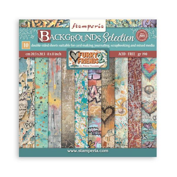 Stamperia, Backgrounds Paperpad, Furry Friends 2, 20,3 x 20,3 cm - SBBS151