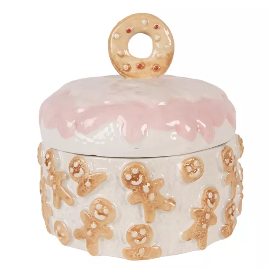 Clayre & Eef, Voorraadpot met Deksel, Wit/Bruin - 18x18 cm