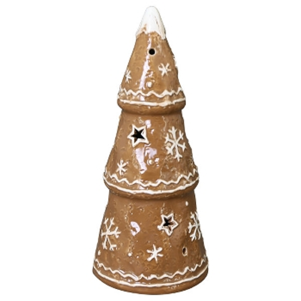 Kerstboom met sneeuwtopje, Gingerbread, 9,7 x 21,6 cm, met LED