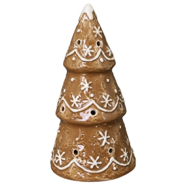 Kerstboom met sneeuwtopje, Gingerbread, 7,5x13,9 cm, met LED
