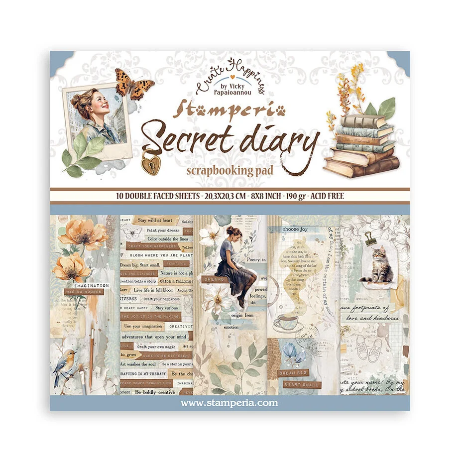 Stamperia, Paperpad, Secret Diary, 8x8 inch - SBBS103