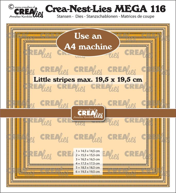 Crealies, Mega Stans, Vierkanten met kleine streepjes, halve cm - CLNestMega116