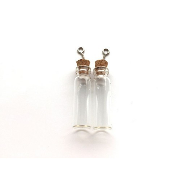 Mini glazen flesjes met kurk & schroef, 2 stuks, 12x40 mm - 12423-2304