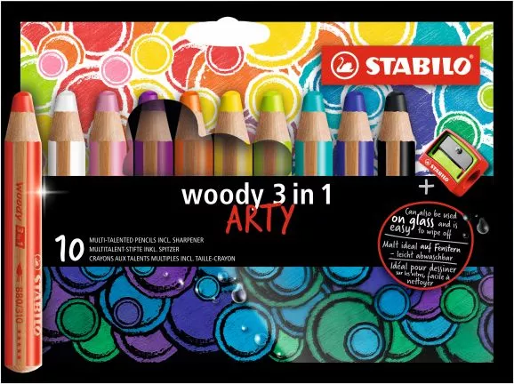 Stabilo Woody, 3-in-1 Arty set , 10 potloden + slijper