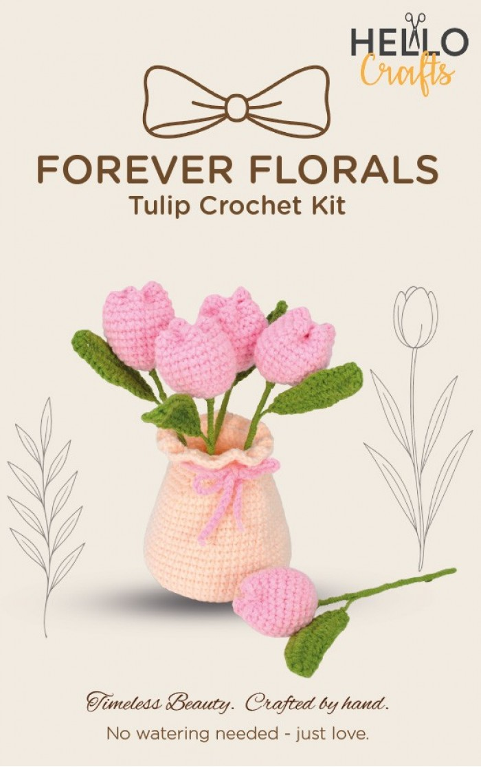 Forever Florals, Rose Crochet Kit,  Pale Pink Tulips - ZN064