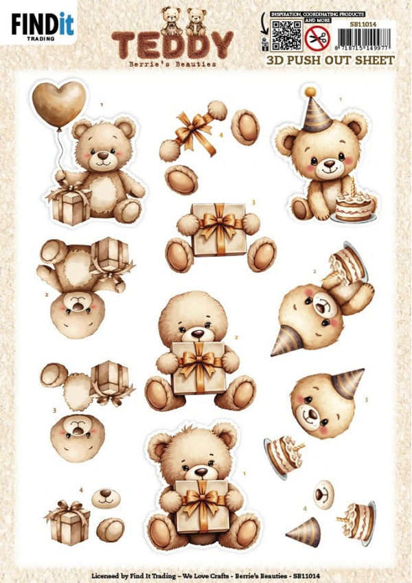 Berrie's Beauties, 3D Push-Out, Teddy, Present - SB11014