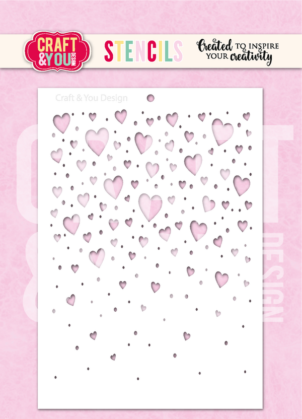 Craft & You, Mask Stencil, Floating Hearts - SC019
