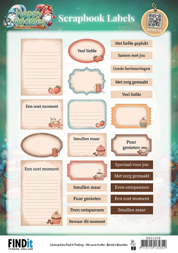 Berrie's Beauties, Scrapbook Labels, Happy Gnomes, NL - BBSL008
