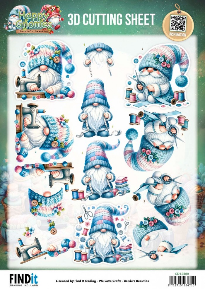 Berrie's Beauties, 3D Knipvel, Happy Gnomes, Sew much Love - CD12480