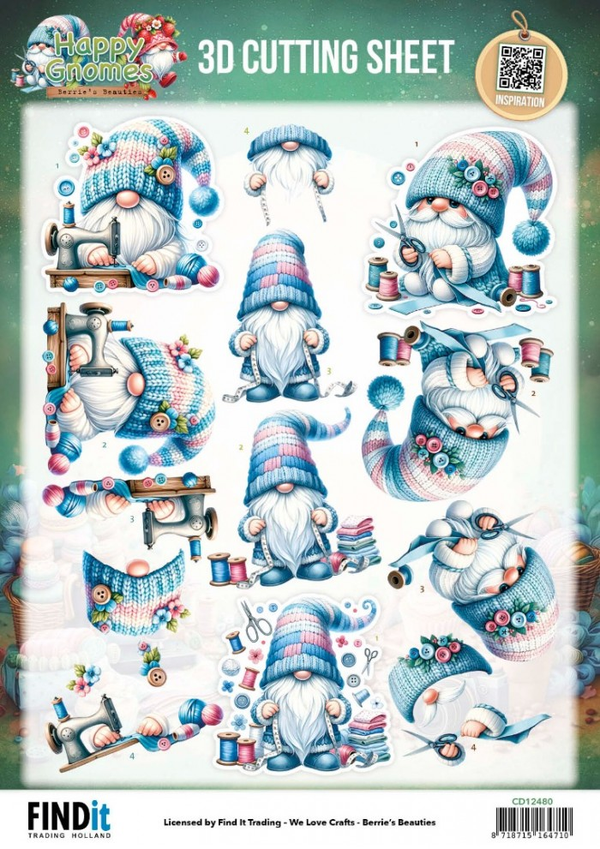 Berrie's Beauties, 3D Knipvel, Happy Gnomes, Sew much Love - CD12480