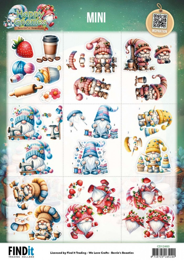 Berrie's Beauties, 3D Knipvel, Happy Gnomes, Mini - CD12483