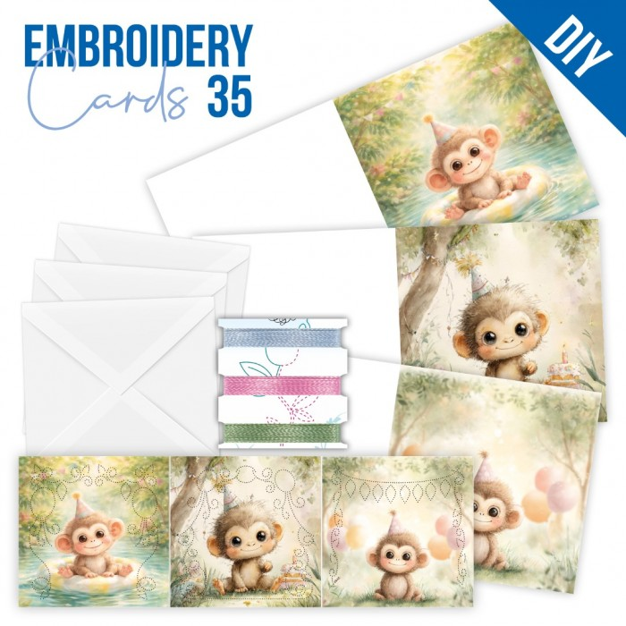 Embroidery Cards 35, Birthday Monkey - STDOPP035
