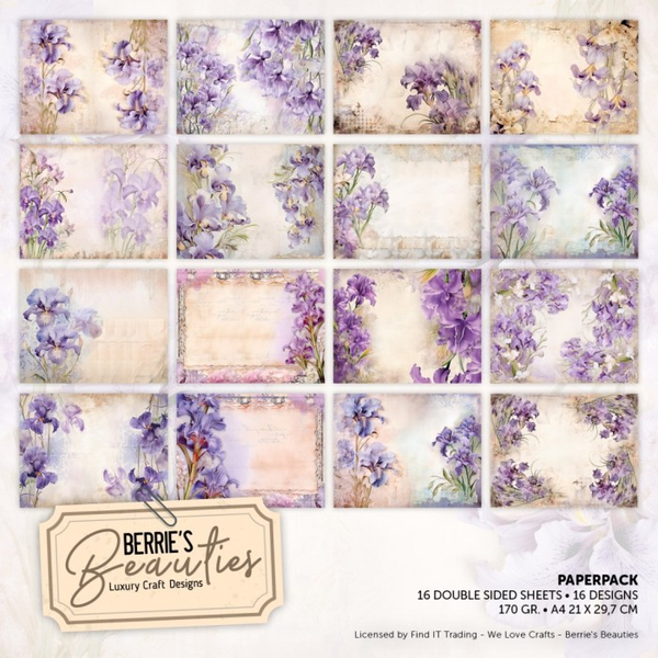 Berrie's Beauties, Paperpad, Purple Iris, A4 formaat - BBPPA410015