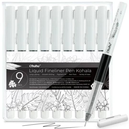 Ohuhu, Kohala, Fineliner Drawing Pen, Zwart, Set van 9 - Y30-80600-53