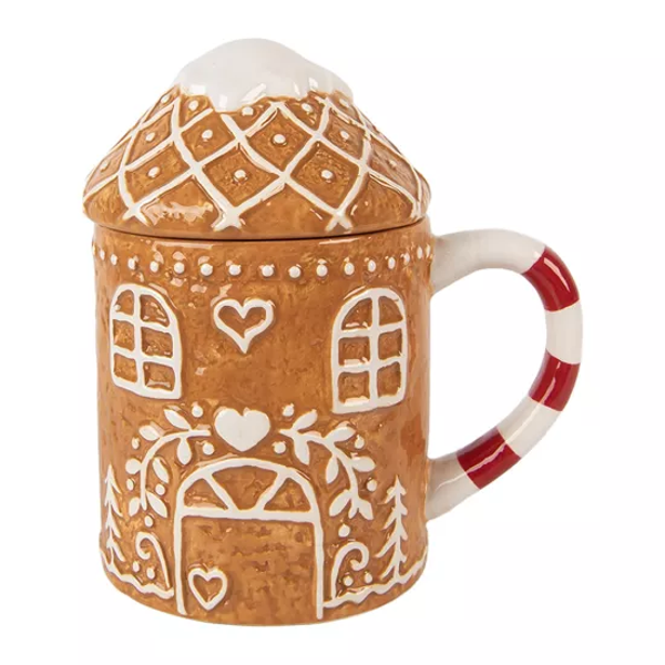 Clayre & Eef, Mok met Deksel, Gingerbread, Bruin/Wit