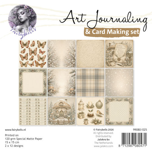 PRE-ORDER - Fairybells, Art Journaling & Card Making Backgrounds, Kerst Beige/Groen - 99080/025