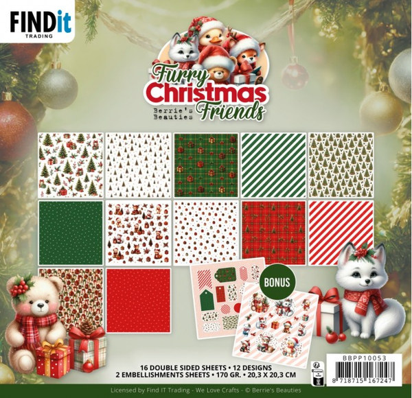 Berrie's Beauties, Paperpad, Furry Christmas Friends, 20 x 20 cm - BBPP10053