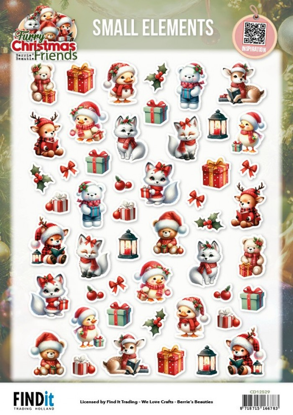 Berrie's Beauties, Knipvel, Furry Christmas Friends, Small Elements - CD12529