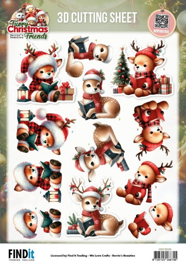 Berrie's Beauties, Knipvel, Furry Christmas Friends, Christmas Deer - CD12525