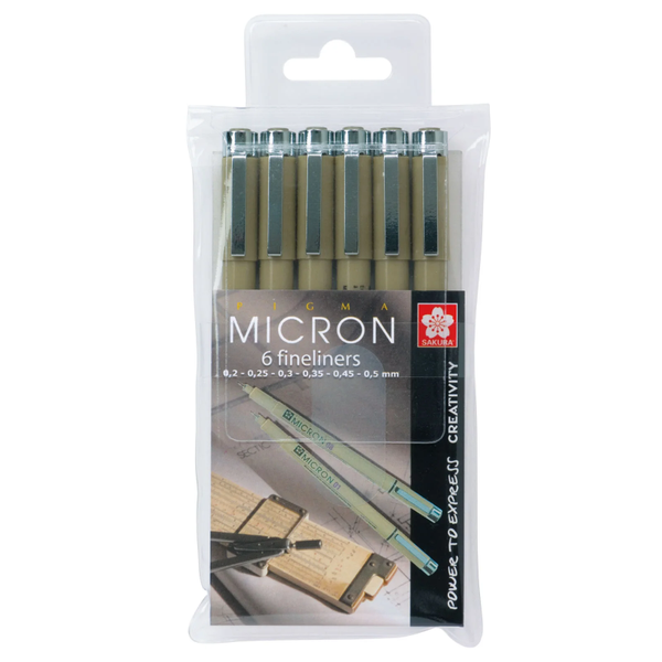 Sakura, Pigma, Micron Set, Zwart, 6 stuks - 30575