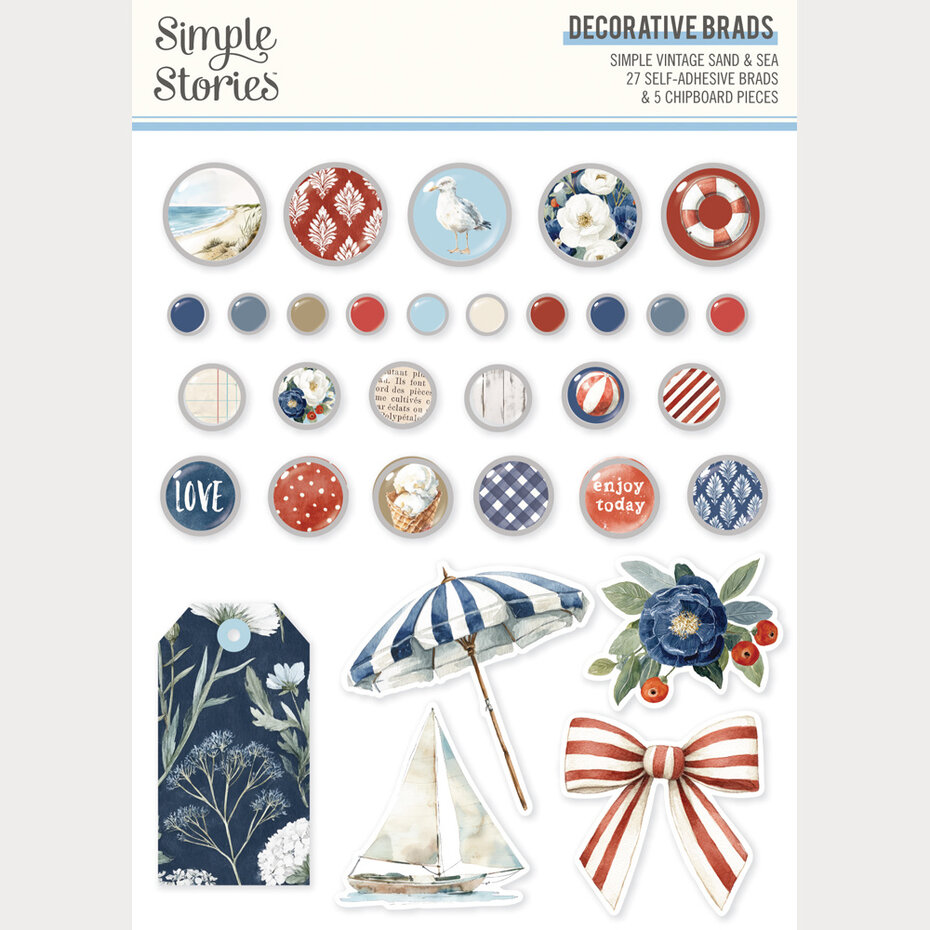 Simple Stories, Simple Vintage Sand & Sea, Decorative Brads - 26931