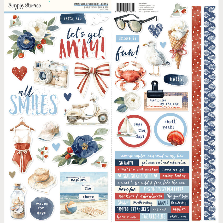 Simple Stories, Simple Vintage Sand & Sea, Cardstock Stickers, Icons - 26902