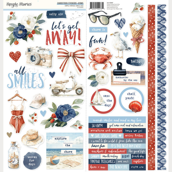 Simple Stories, Simple Vintage Sand & Sea, Cardstock Stickers, Icons - 26902