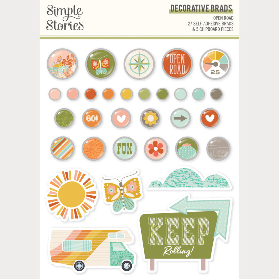 Simple Stories, Open Road, Decorative Brads - 27123